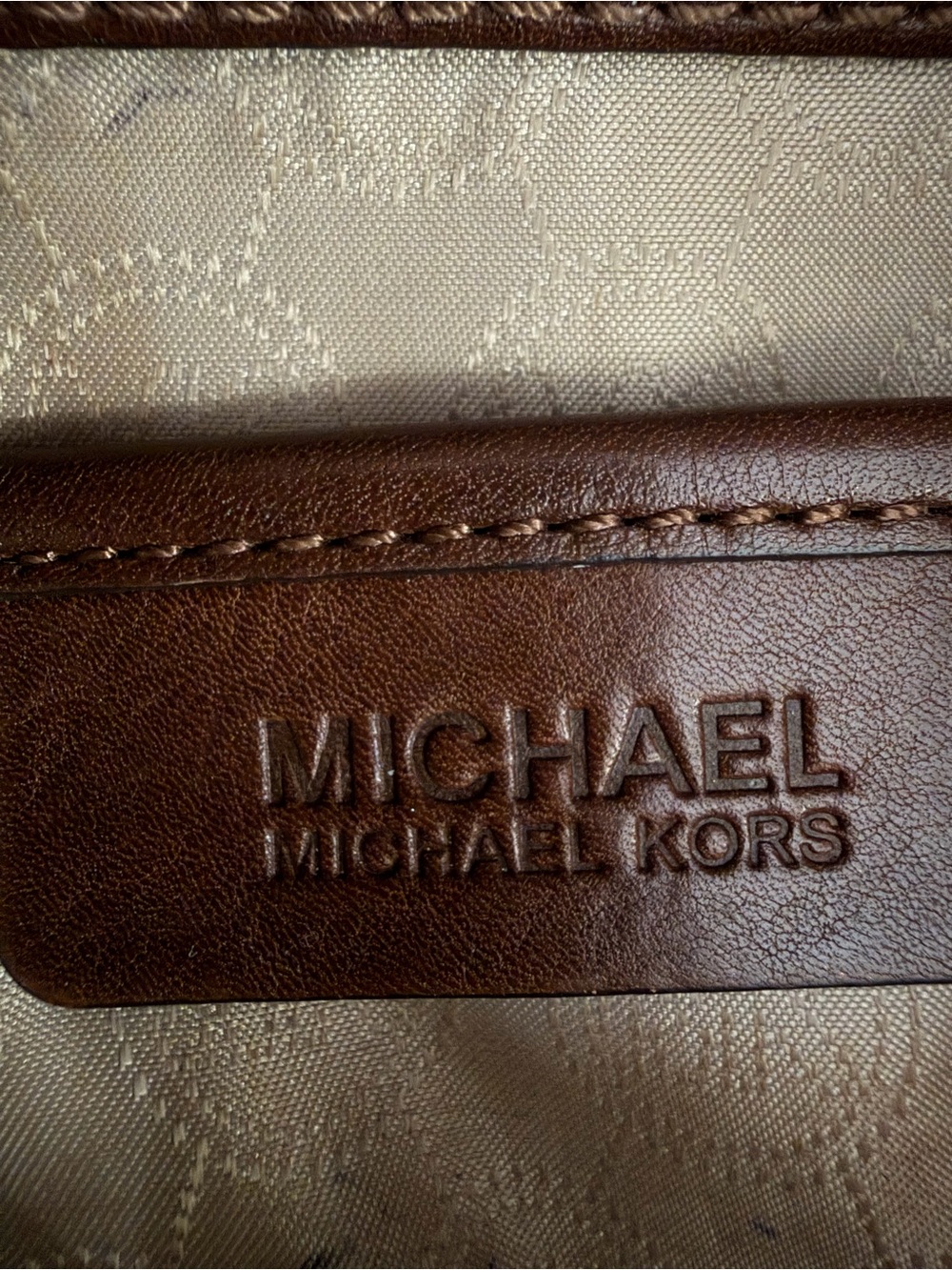 Michael Kors Tan Beige Logo Tote with Brown Leather Straps - Picture 3 of 4